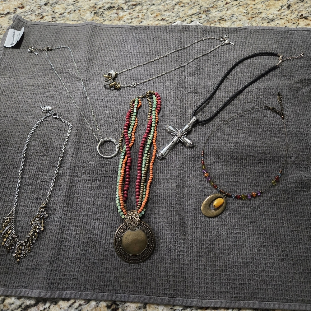 Multicolor Beaded Necklace with Bronze Pendant